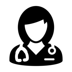 Doctor icon vector female person profile avatar with Stethoscope for medical consultation in Glyph Pictogram illustration
