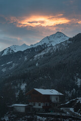Fototapeta premium Sunset view of the snow-covered Alps in Austria