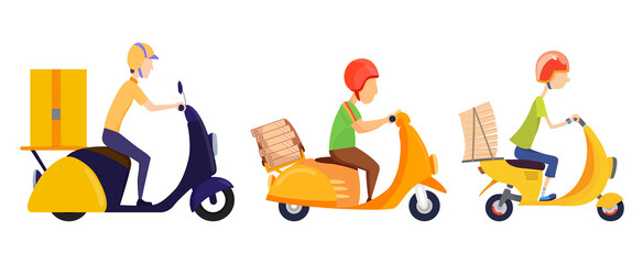 Online delivery service concept. Delivery to home or office. Online order and food or product express delivery concept. Stay home concept. Fast and free delivery. Retro scooter