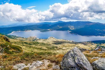 Fototapeta premium Panoramic view from Mount Belmeken, Rila Mountain, Bulgaria.