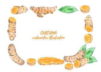 Watercolor frame of turmeric