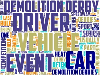 demolition derby typography, wordart, wordcloud, demolition,derby,car,crash