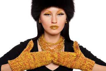 Beautiful young woman posing isolated on white background