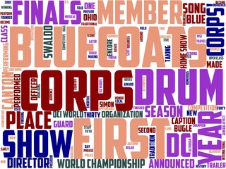 drum and bugle corps typography, wordart, wordcloud, drum,band,brass,corps - obrazy, fototapety, plakaty