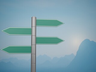 3D rendering of blank road sign with mountain background