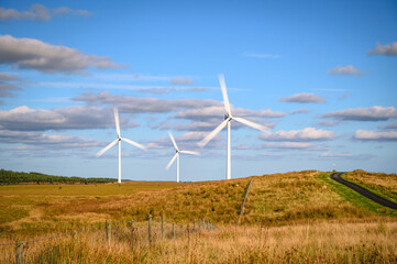 Wind Farm at Green Rigg, an 18 turbine onshore Wind Farm located near Sweethope Loughs in Northumberland, England - obrazy, fototapety, plakaty