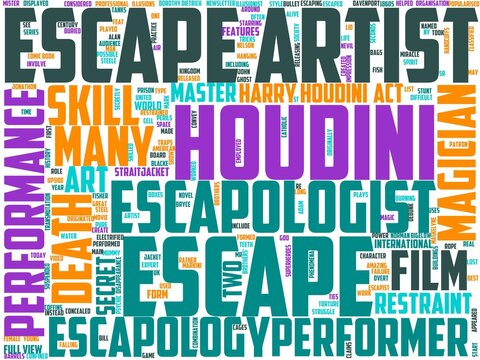 escapology typography, wordart, wordcloud, escapology,magic,magician,entertainment