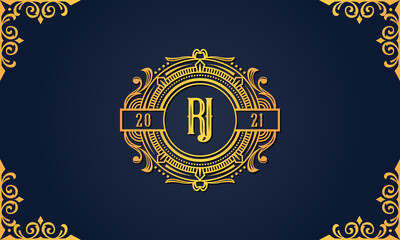 Royal vintage initial letter RJ logo.