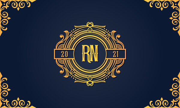 Royal vintage initial letter RN logo.