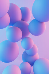 Abstract composition with white spheres, modern pastel color, pink and blue light, background design. 3D Rendering.