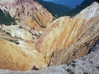 Erodated soil at Ruginoasa Abyss. Groapa Ruginoasa in Apuseni Mountains, Natural Monument, Alpine Trails View