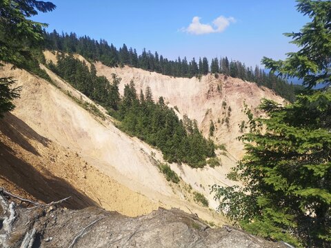 Erodated soil at Ruginoasa Abyss. Groapa Ruginoasa in Apuseni Mountains, Natural Monument, Alpine Trails View