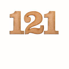 Number 121 in wood, isolated on white background