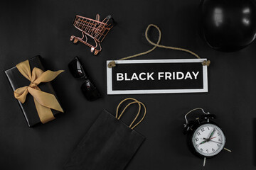Black Friday Sale or online shopping promotion concept with various shopping accessories