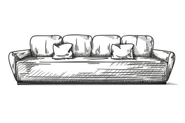 Sketch sofa isolated on white background. Vector
