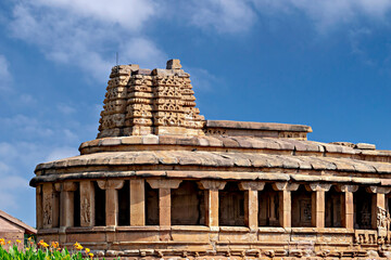 Durga temple in Aihole, Karnataka, India with nice blue color sky background.
