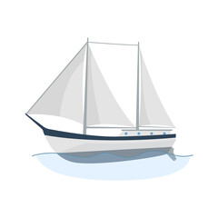 Sea sailboats ship of water carriage and maritime transport in modern flat design style. Sailing yacht on the sea waves