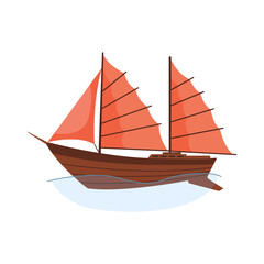 Sea sailboats ship of water carriage and maritime transport in modern flat design style. Sailing yacht on the sea waves