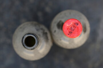 old and dusty plastic bottles