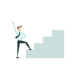 Fototapeta na wymiar Vector Enthusiastic Office Worker on Career Ladder, Business Concept Illustration.