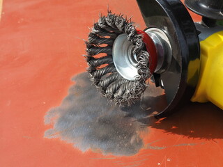 Angle Grinder and Wire Brushe. Twist knot wire cup brush. Fast removal of rust, scale and paint...