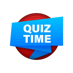 Ribbon with quiz time. Blue flat banner. Web design. Vector stock illustration.
