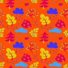 Seamless vector pattern. Autumn forest and rain