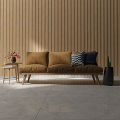 The sofa standing in the waiting area. 