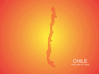 Orange pixel map of Chile on orange background. Vector illustration.