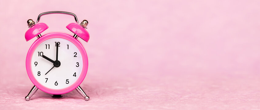 Save Time, Daylight Savings, Clock On A Pink Background, Web Banner