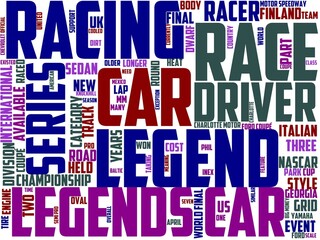 Obraz premium legends car racing typography, wordart, wordcloud, illustration,car,poster,race