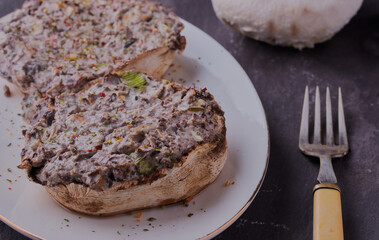 Stuffed mushrooms filled with cheese and onion and herbs.