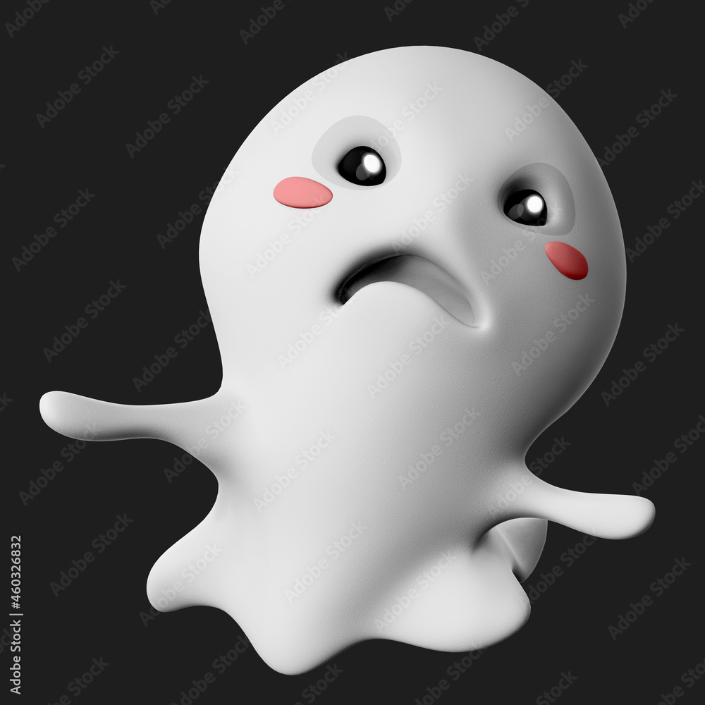 Poster 3d rendering of an angry cute ghost isolated on a dark background