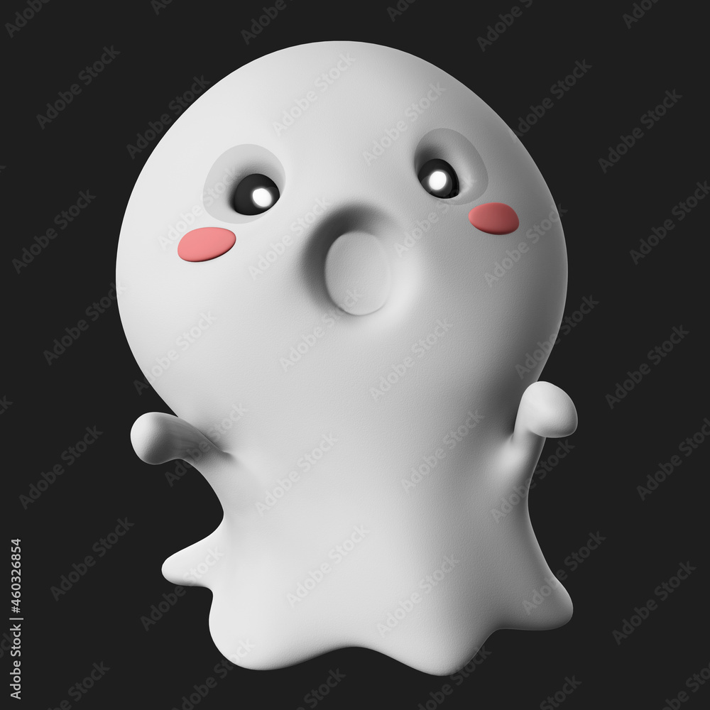 Poster 3d rendering of a shocked cute ghost isolated on a dark background