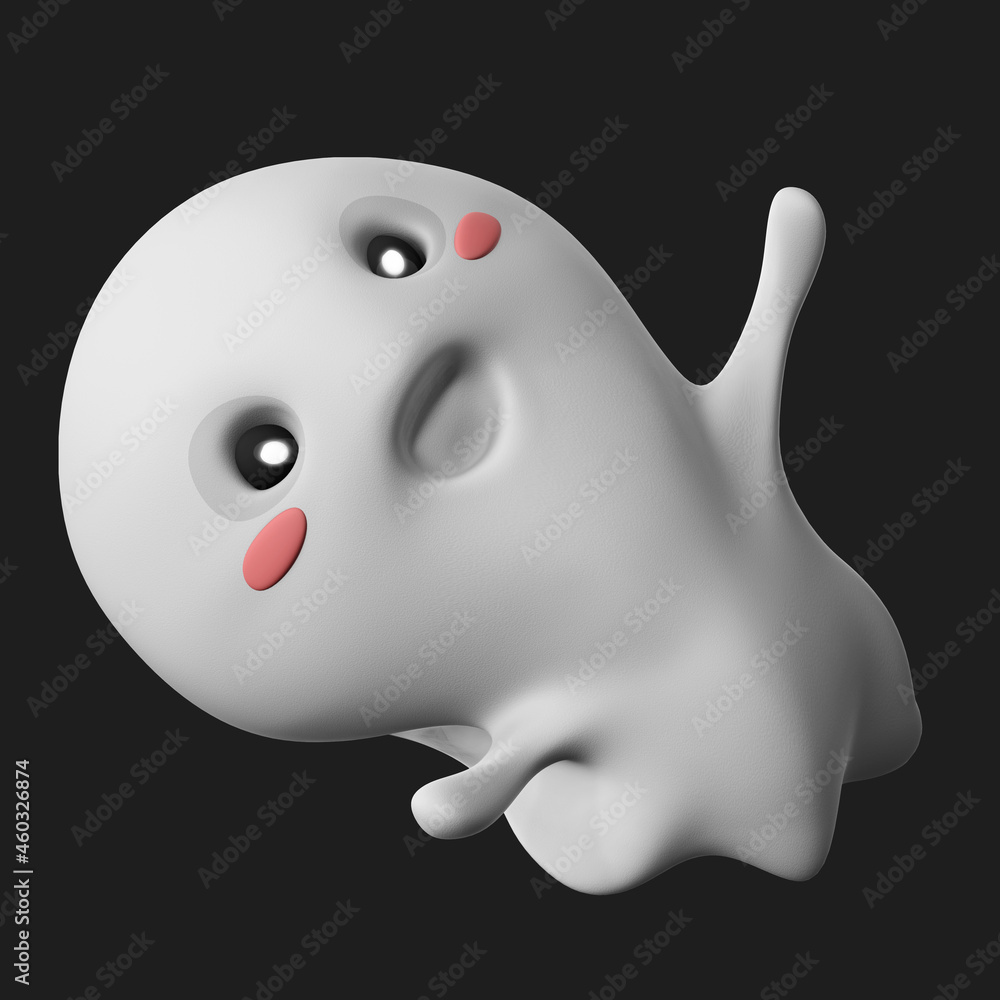 Poster rendering of a cute and happy ghost isolated on a dark background
