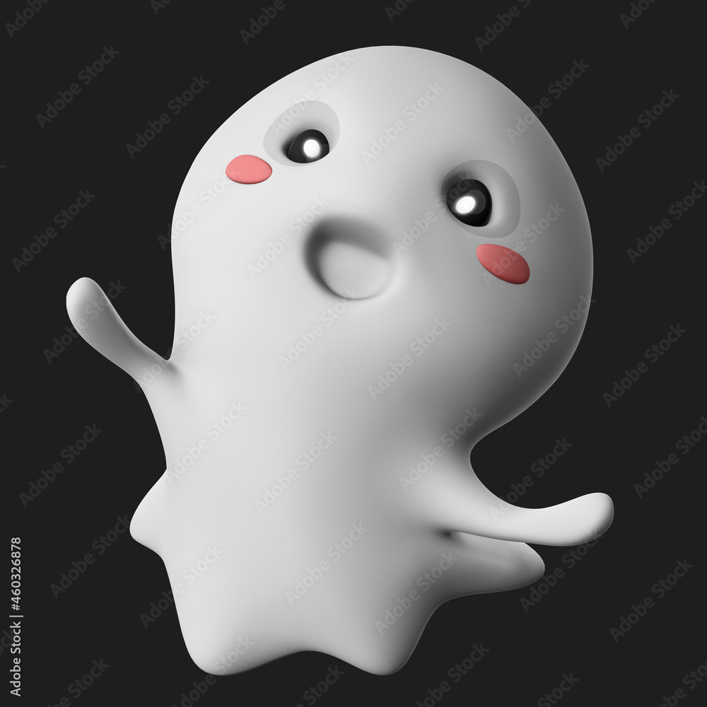 Poster 3d rendering of a cute and happy ghost isolated on a dark background