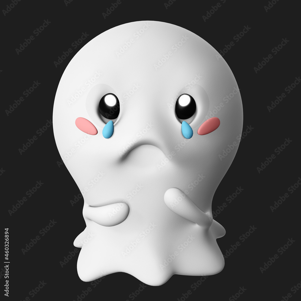 Poster 3d rendering of a cute crying ghost isolated on a dark background