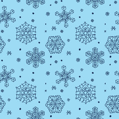 Seamless pattern of hand drawing Snowflakes contur dark blue element in light background