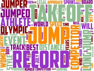 Fototapeta premium long jump typography, wordart, wordcloud, jump,long,competition,athlete