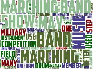 marching band typography, wordcloud, wordart, music,trumpet,instrument,parade