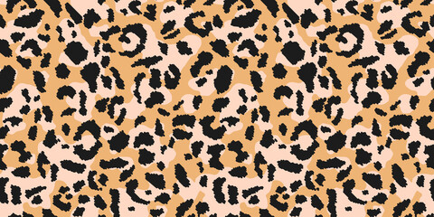 Leopard print, seamless pattern. Skin of cheetah, leopard. Fashionable fabric, elegant animal background. Animal spots. Vector texture