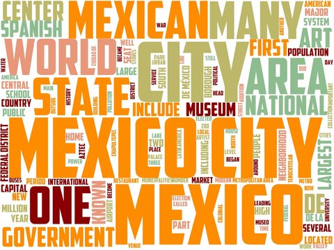 mexico city typography, wordcloud, wordart, mexico,landmark,city,building