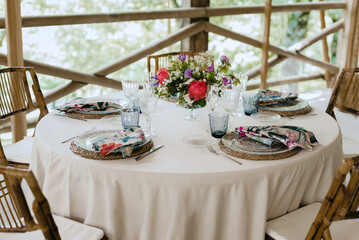 Decorative concept of a rustic style table for a wedding type event.