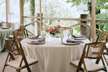 Example of a rustic table for an event. Minimalist concept.