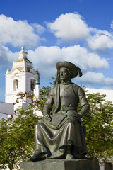 Fototapeta na wymiar statue of Infante D. Henrique, also known as Prince Henry the Navigator, located in the historic old town of Lagos, Portugal