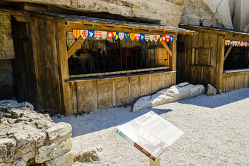 Collection of coats of arms at the entrance to the armory of the Chateau of Les Baux de Provence