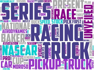 pickup truck racing typography, wordcloud, wordart,