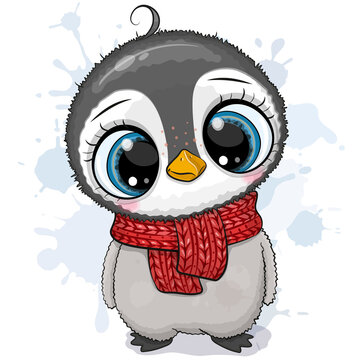 Cartoon Penguin in a red scarf