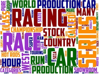 production car racing typography, wordcloud, wordart,