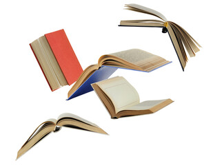 open books in the air isolated on a white